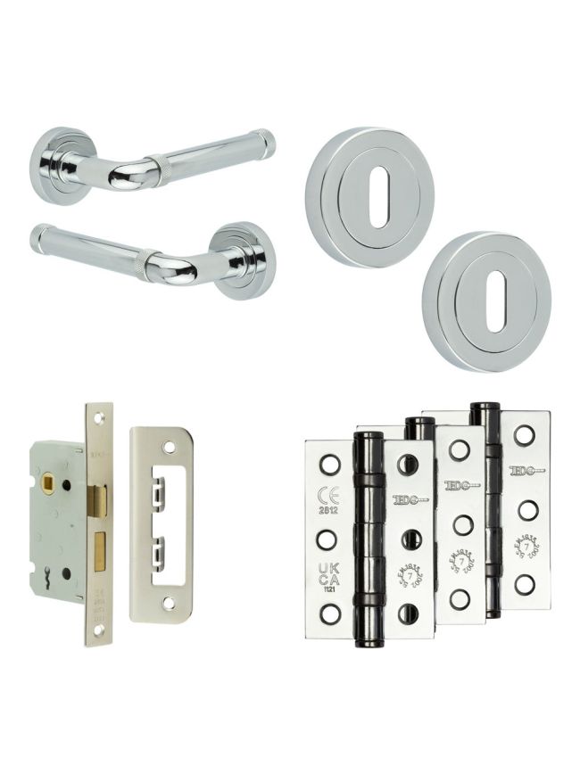 Complete Midtown Door Handle Pack - Sashlock - Polished Chrome - 65mm / 3-inch Hinges - JE-G7B8-PC
