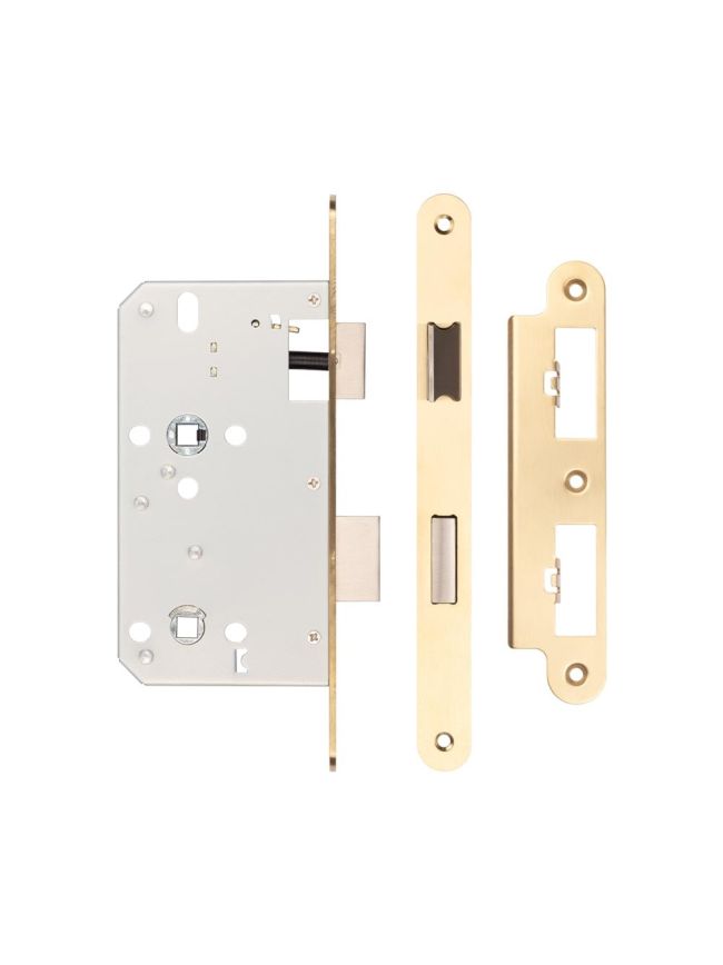 Jedo 78mm Din Bathroom Locks 60mm Backset Radiused Satin Brass - By Frelan Hardware - JL-DB60RSB