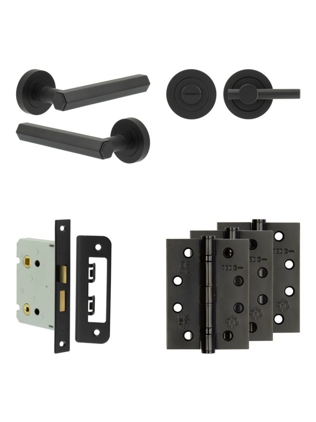 Complete Hex Door Handle Pack - Bathroom - Black - By Frelan Hardware - JE-C6A2-MB