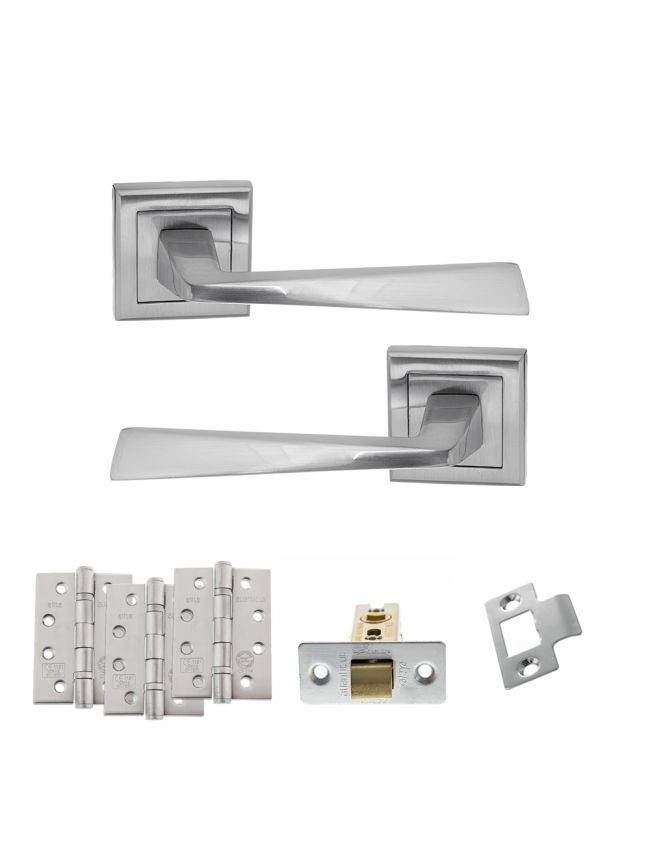 STATUS California Door Handle Pack (Latch Set - 2.5" CE Latch, 4" Fire Rated Hinges x3) - Satin Chrome