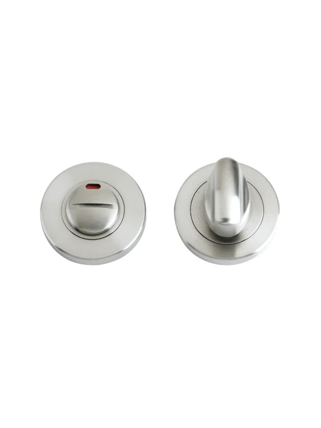 Zoo Hardware Turn and Release c/w Indicator complete with escutcheons and 5mm spindle 50mm dia - Satin Stainless