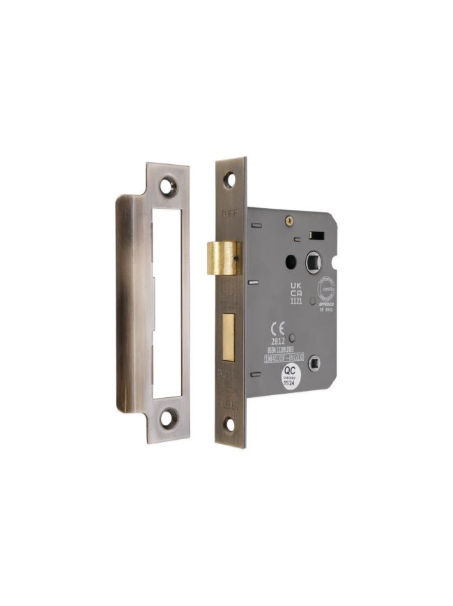 3" CE 3 Lever Bathroom Lock FD60 - Aged Brass