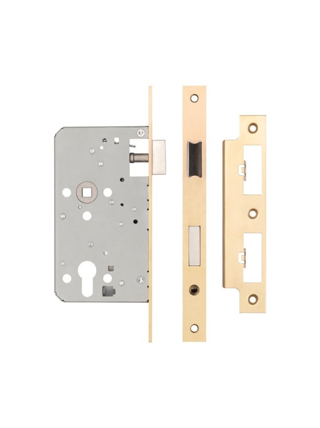 72mm Satin Brass Din Euro Escape Lock 60mm Backset - By Frelan Hardware - JL-DE60SB