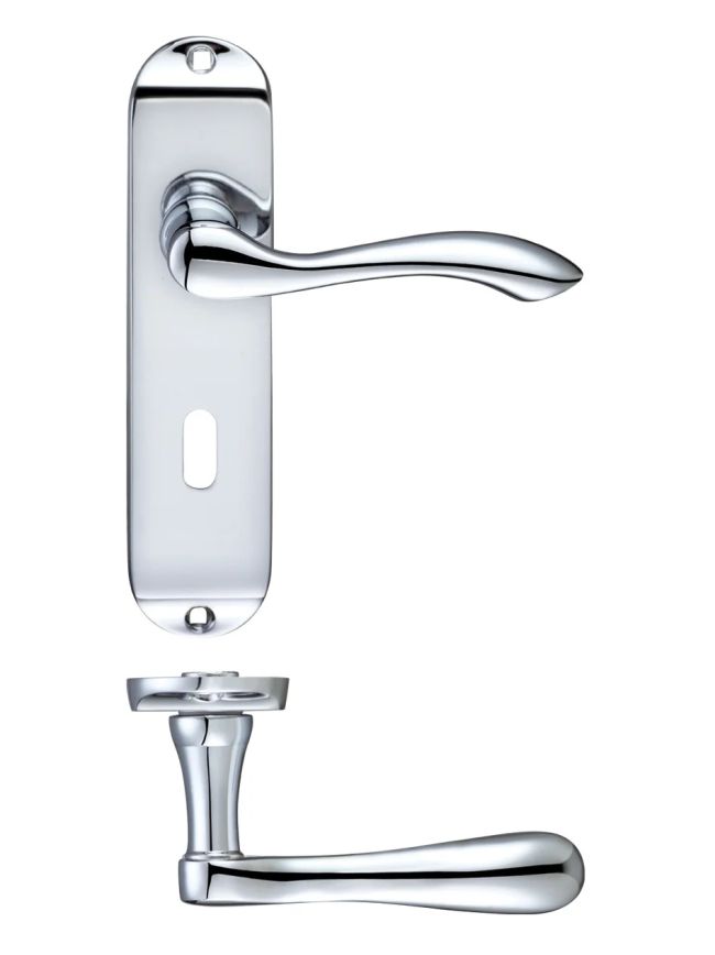 Zoo Hardware Project Arundel lever on lock backplate - 175mm x 42mm - Polished Chrome