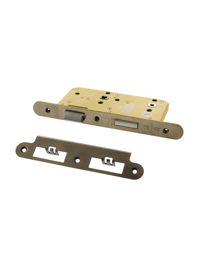Atlantic DIN Radius Heavy Duty Bathroom Lock Single Turn 60mm backset - Antique Brass
