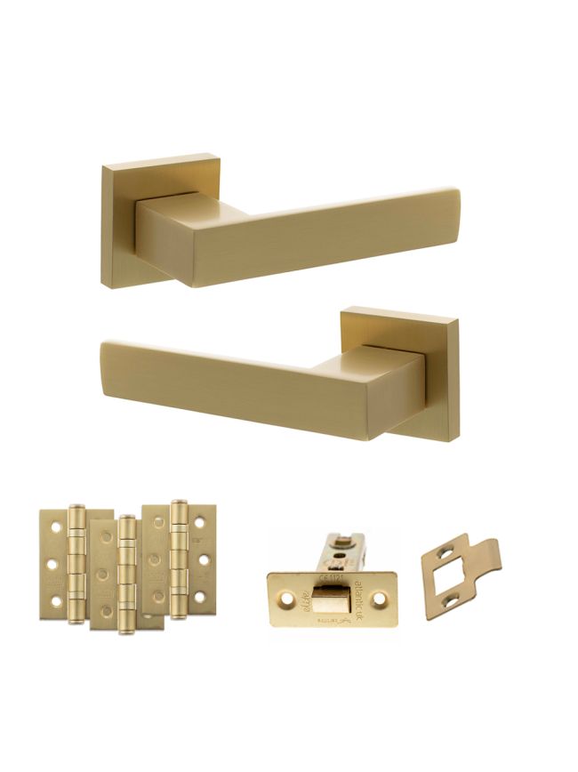 Senza Pari Panetti Door Handle Pack (Latch Set - 2.5" CE Latch, 3" Fire Rated Hinges x3) - Satin Brass