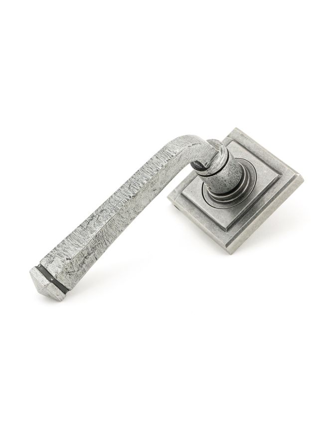 Pewter Avon Round Lever on Rose Set (Square) - Unsprung