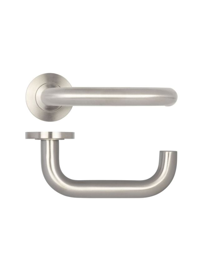 Orbit 19mm Door Handle on 8mm Sprung Rose Grade 304 Satin Stainless Steel - By Frelan Hardware - JSS13