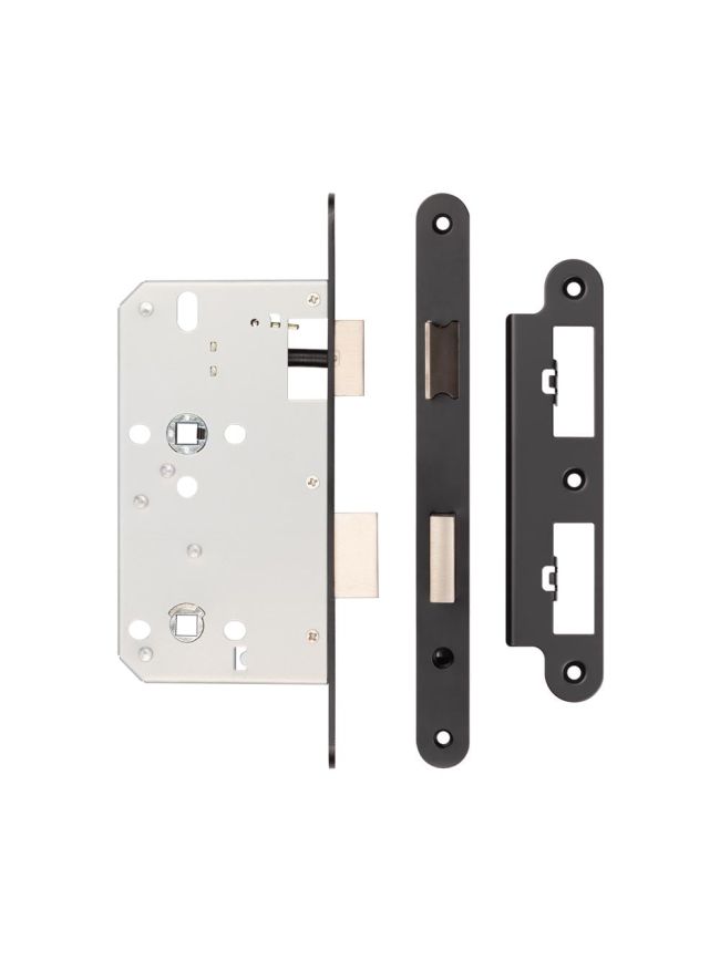 Jedo 78mm Din Bathroom Locks 60mm Backset Radiused Black - By Frelan Hardware - JL-DB60RMB