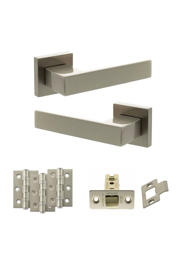 Senza Pari Panetti Door Handle Pack (Latch Set - 3" CE Latch, 3" Fire Rated Hinges x3) - Satin Nickel