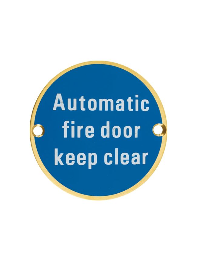 Zoo Hardware Automatic Fire Door Keep Clear - 76mm dia - PVD Satin Brass