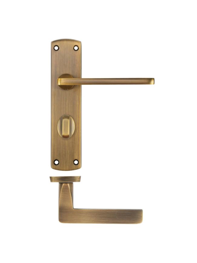 Zoo Hardware Leon lever on bathroom backplate - Antique Brass