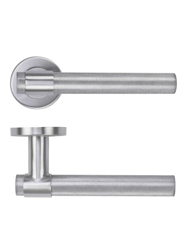 Zoo Hardware Knurled Lever on Round Rose 52mm x 8mm Push-on Rose - BS EN 1906 Grade 3 - Grade 201 - Satin Stainless