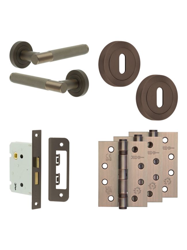 Complete Bari Door Handle Pack - Sashlock - Dark Bronze - 76mm / 4-inch Hinges - JE-D8A8-DB