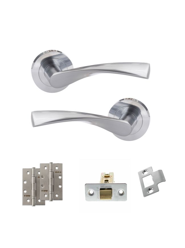 Eco Aqua Door Handle Pack (Latch Set - 2.5" CE Latch, 4" Slim Knuckle Hinges x2) - Satin Chrome