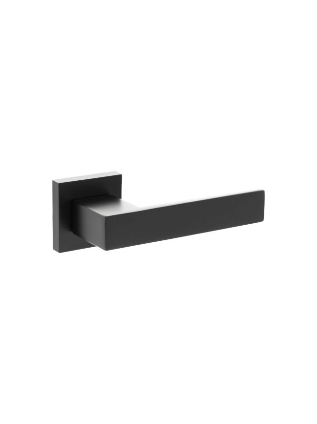 Senza Pari Panetti Lever Door Handle on Flush Square Rose - Matt Black (Pair)