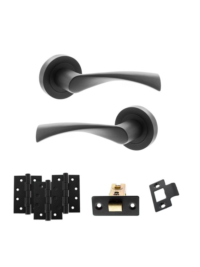STATUS Colorado Door Handle Pack (Latch Set - 2.5" CE Latch, 4" Fire Rated Hinges x3) - Matt Black