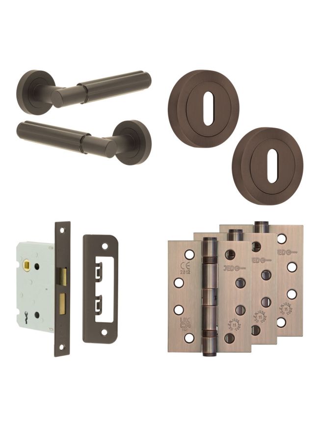 Complete Bloom Door Handle Pack - Sashlock - Dark Bronze - 76mm / 4-inch Hinges - JE-B8A8-DB