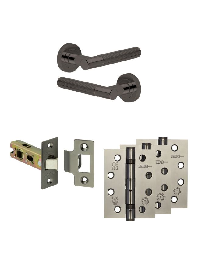 Complete Venice Door Handle Pack - Internal Doors - Black Nickel - 64mm / 4-inch Hinges - JE-F1A-BN