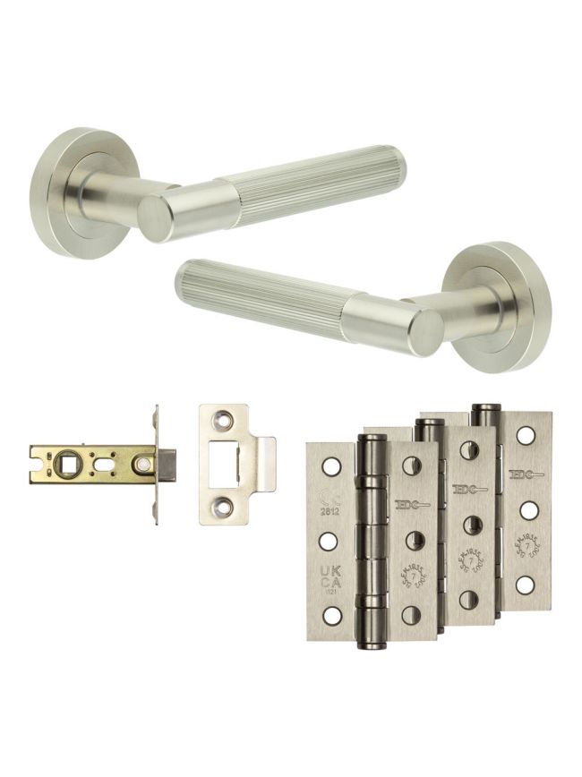 Complete Venice Door Handle Pack - Internal Doors - Satin Nickel - 64mm / 3-inch Hinges - JE-F1B-SN