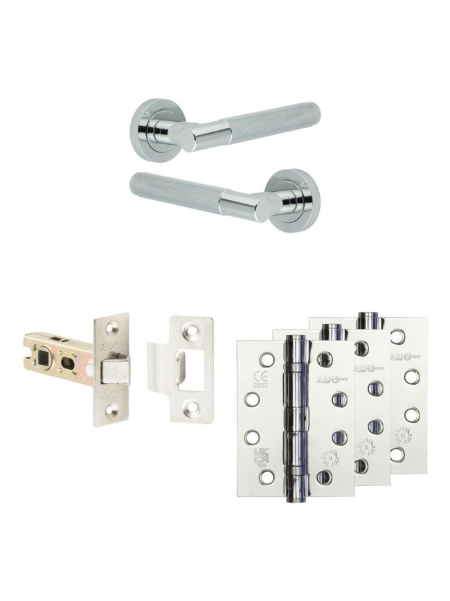 Complete Bari Door Handle Pack - Internal Doors - Polished Chrome - 64mm / 4-inch Hinges - JE-D1A-PC