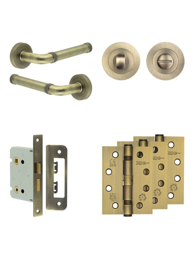Complete Midtown Door Handle Pack - Bathroom - Antique Brass - By Frelan Hardware - JE-G6A3-AB