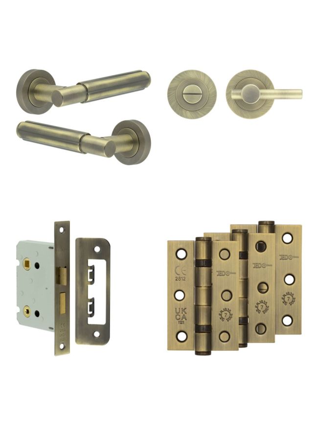 Complete Bloom Door Handle Pack - Bathroom - Antique Brass - By Frelan Hardware - JE-B6B2-AB