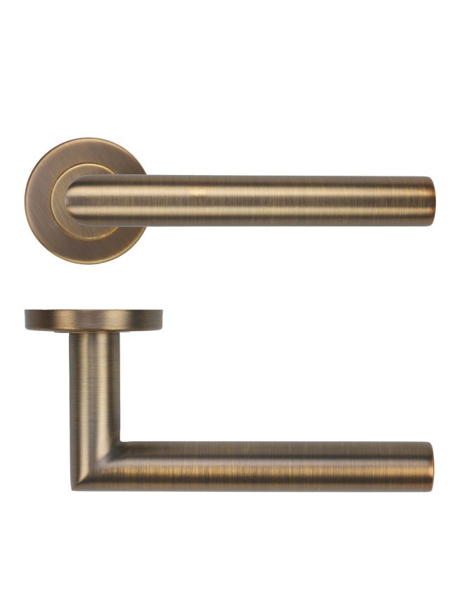 Zoo Hardware 19mm Mitred Lever on Round Rose 52mm x 8mm Push-on Rose - BS EN 1906 Grade 3 - Grade 201 - Antique Brass