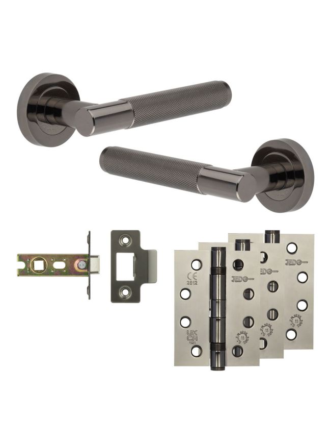 Complete Bari Door Handle Pack - Internal Doors - Black Nickel - 64mm / 4-inch Hinges - JE-D1A-BN