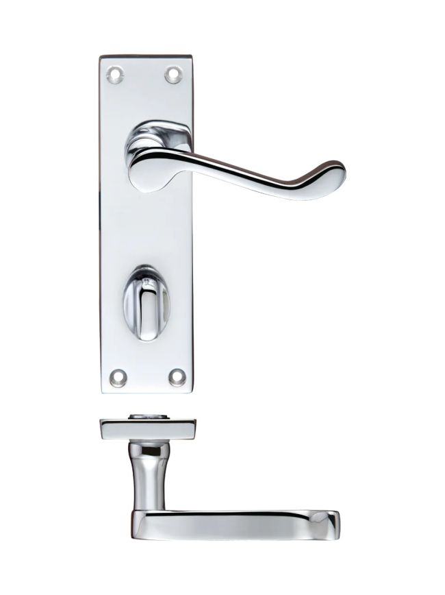 Zoo Hardware Project Victorian scroll lever on bathroom backplate -150mm x 40mm - Polished Chrome