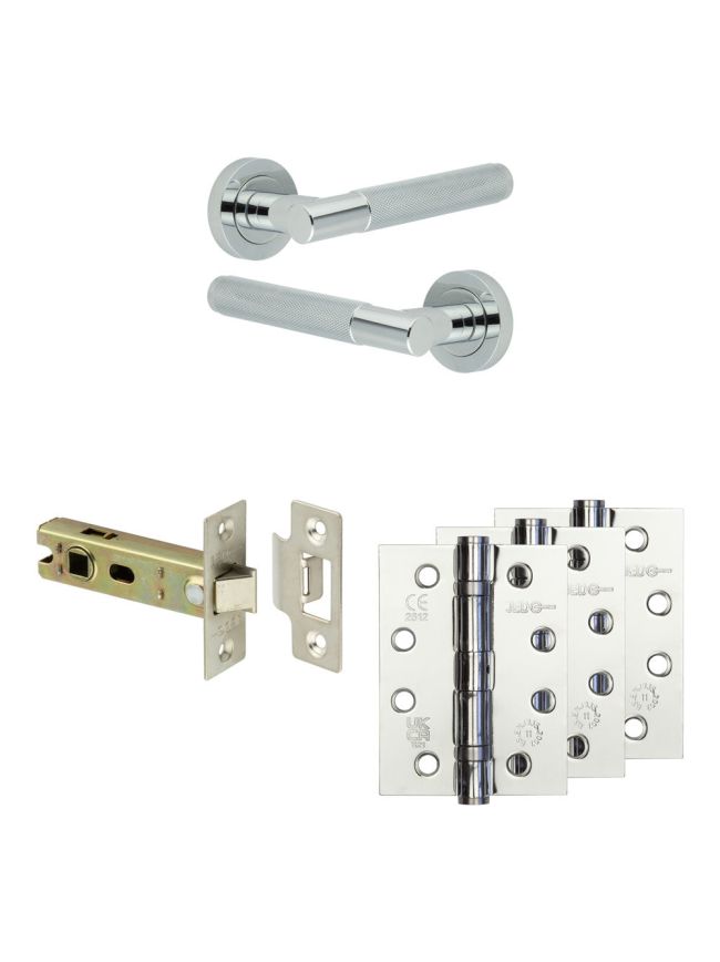 Complete Bari Door Handle Pack - Internal Doors - Polished Chrome - 76mm / 4-inch Hinges - JE-D3A-PC