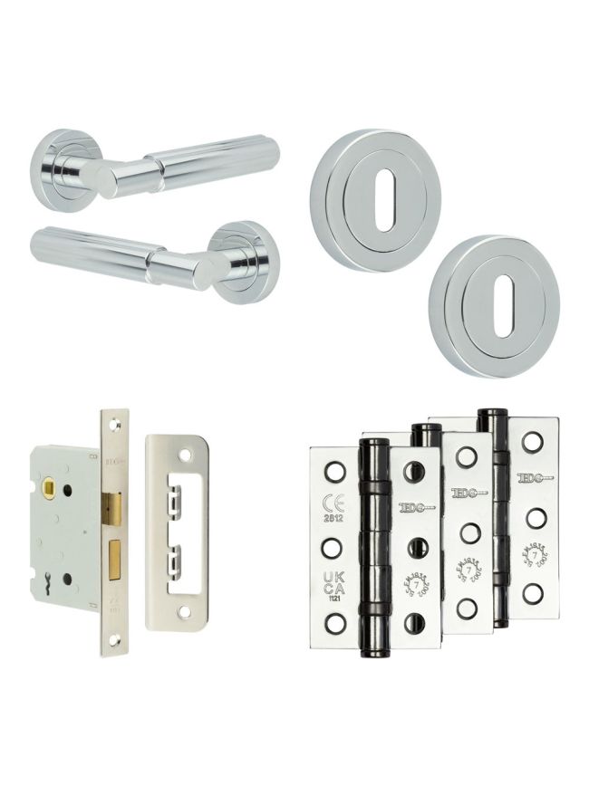 Complete Bloom Door Handle Pack - Sashlock - Polished Chrome - 76mm / 3-inch Hinges - JE-B8B8-PC
