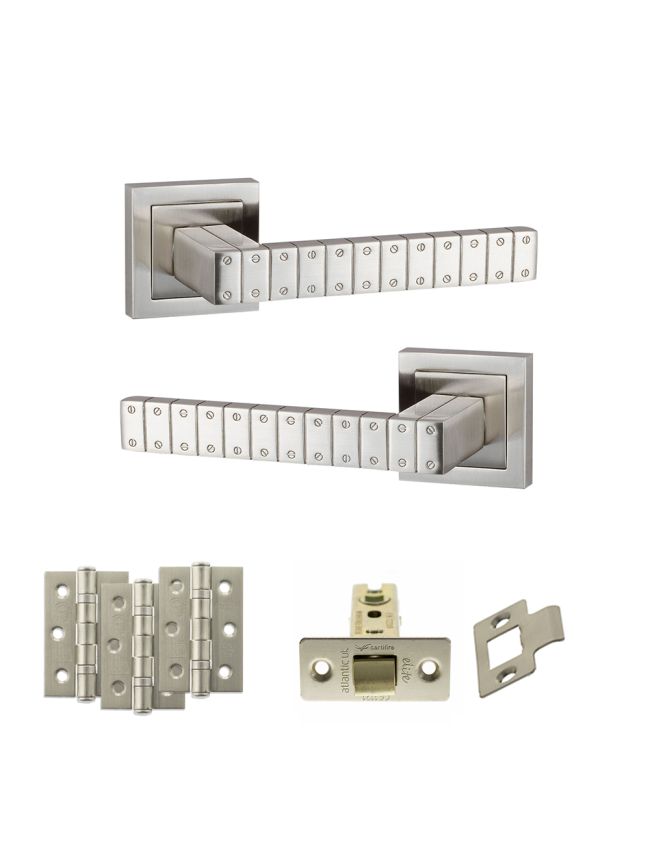 Senza Pari Bianca Door Handle Pack (Latch Set - 2.5" CE Latch, 3" Fire Rated Hinges x3) - Satin Nickel