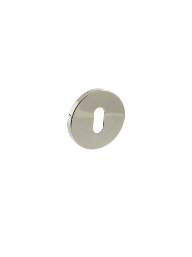 Millhouse Brass Key Escutcheons on 5mm Slimline Round Rose - Polished Nickel (Pair)