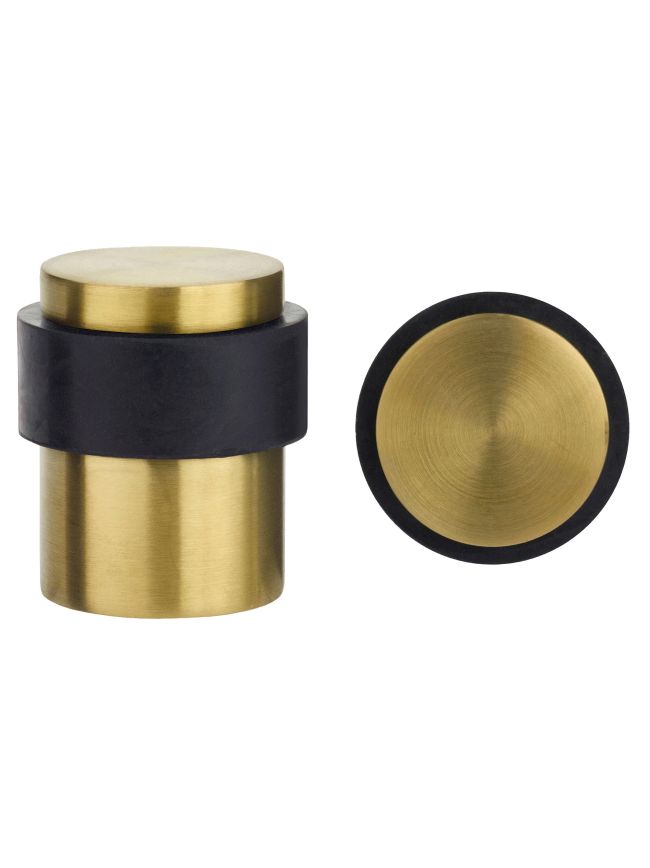 Zoo Hardware Door Stop Floor Mounted - Round Collared Flat Top 35mm dia - PVD Satin Brass