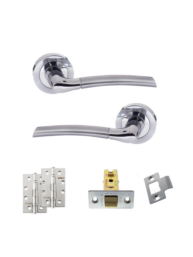 Eco Swell Door Handle Pack (Latch Set - 3" CE Latch, 4" Slim Knuckle Hinges x2) - Satin Chrome/Polished Chrome