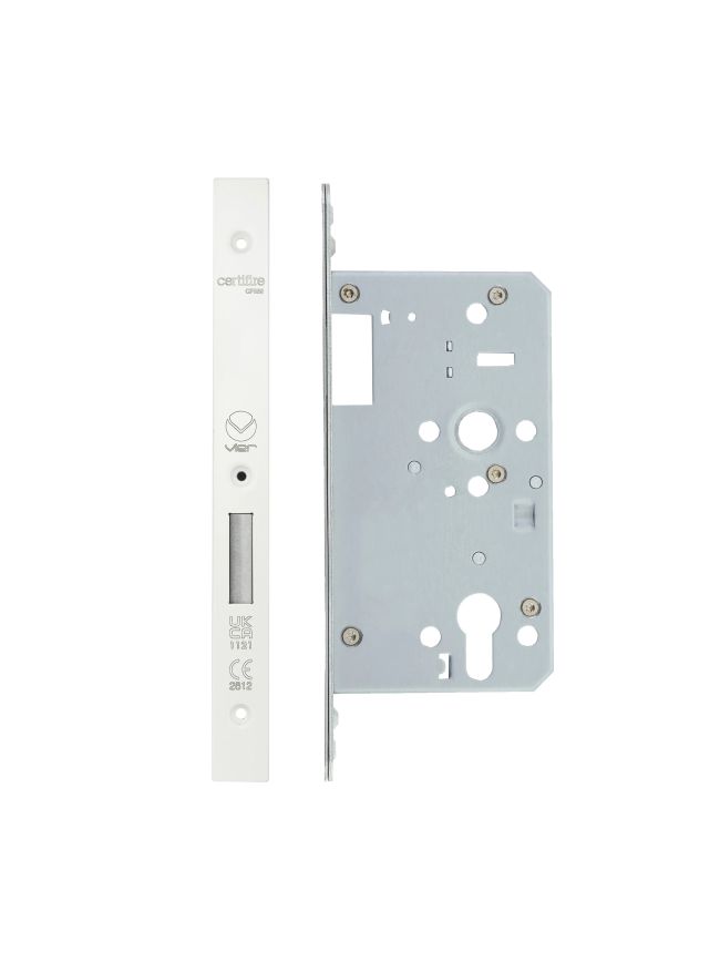 Zoo Hardware Din Euro Deadlock- Backset 60mm - 2 Pc Forend - Square - PCW - Single Throw - White