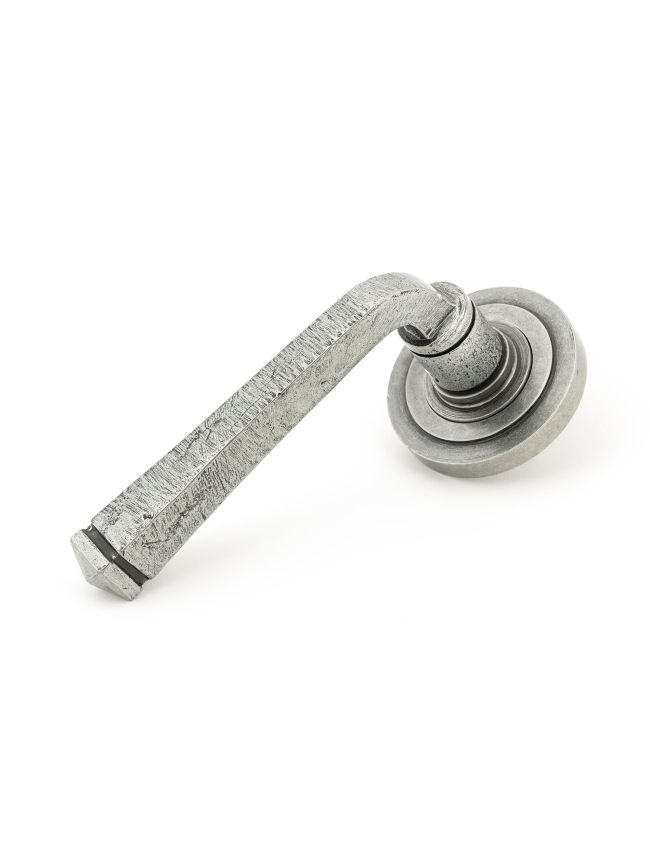 Pewter Avon Round Lever on Rose Set (Art Deco)