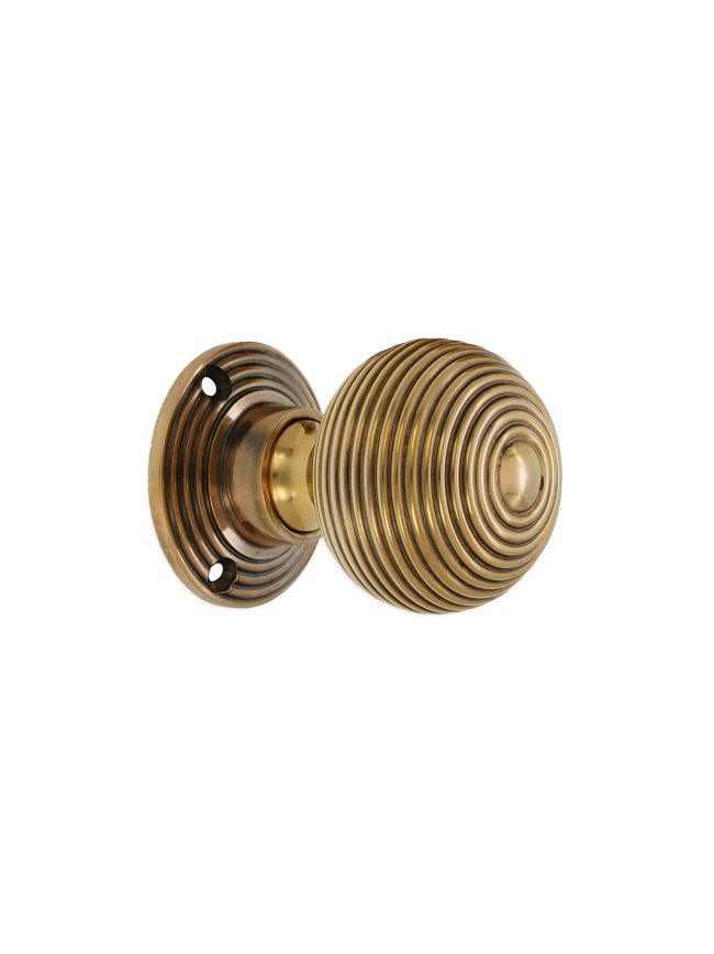 Ribbed Rim/Mortice Door Knob Aged Brass