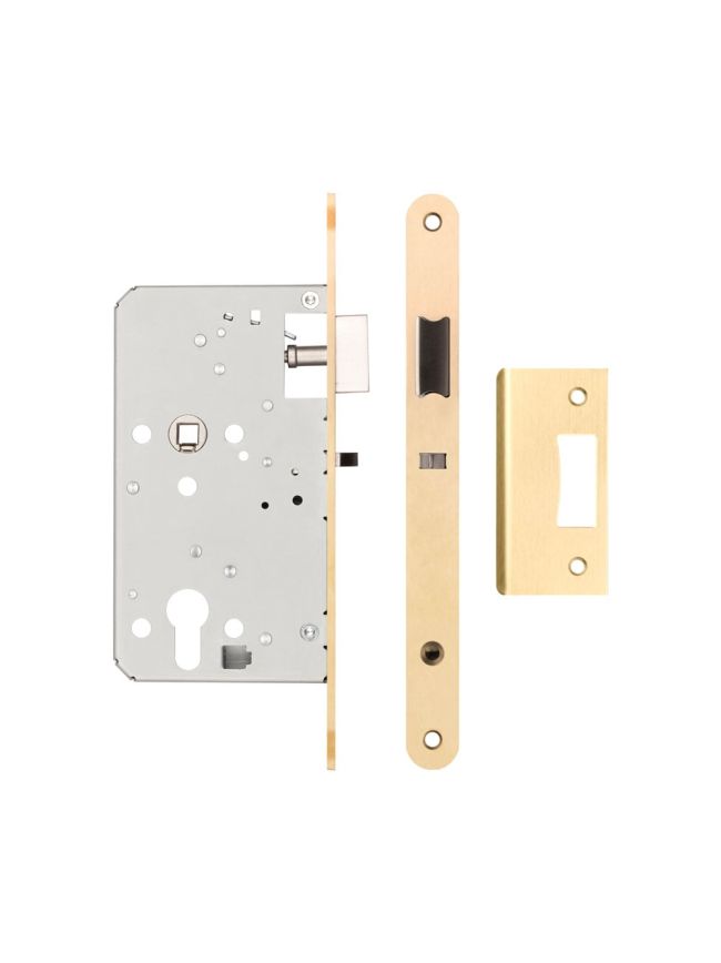 72mm Satin Brass Din Euro Nightlatch Radiused 60mm Backset - By Frelan Hardware - JL-DNL60RSB