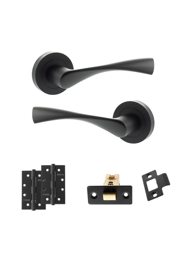 Eco Aqua Door Handle Pack (Latch Set - 2.5" CE Latch, 4" Slim Knuckle Hinges x2) - Matt Black