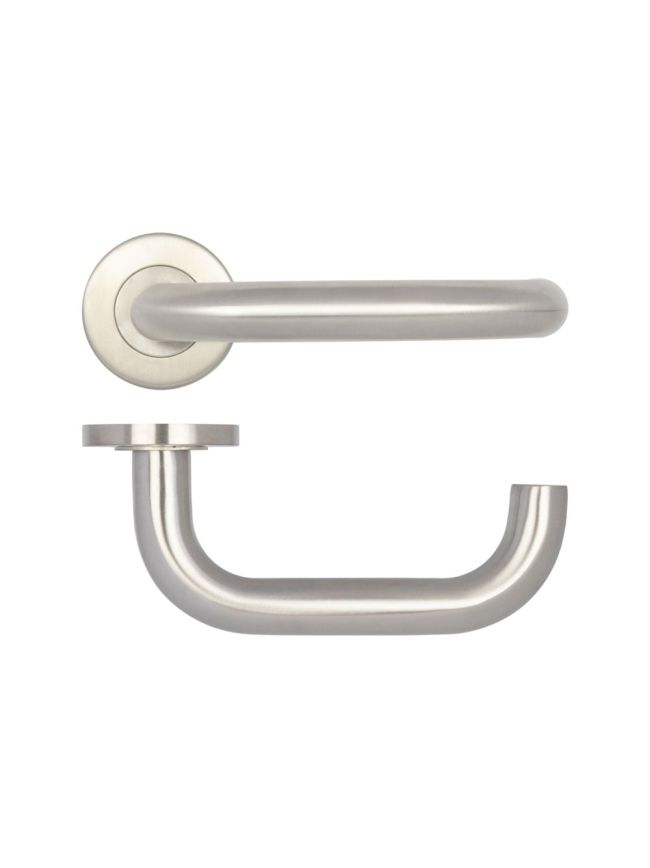 Orbit 19mm Door Handle on 8mm Sprung Rose Grade 201 Satin Stainless Steel - By Frelan Hardware - JSS202