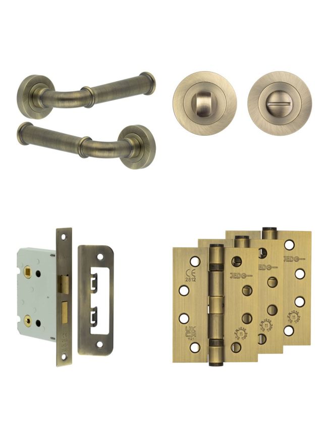 Complete Classic Door Handle Pack - Bathroom - Antique Brass - By Frelan Hardware - JE-A6A3-AB