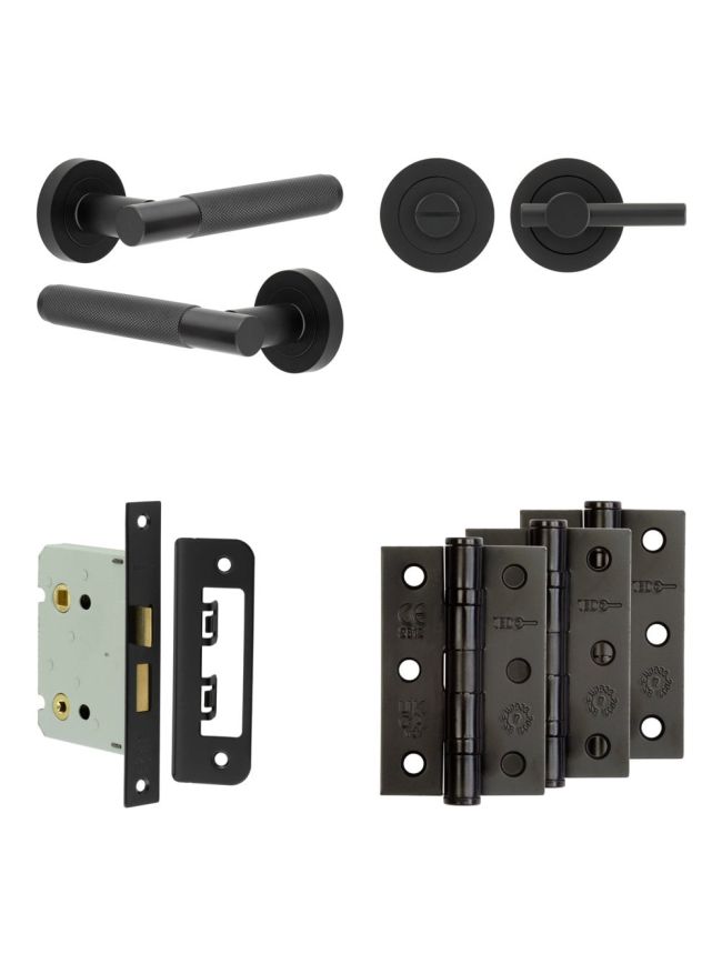Complete Bari Door Handle Pack - Bathroom - Black - By Frelan Hardware - JE-D6B2-MB
