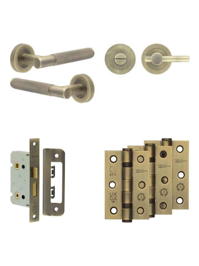 Complete Bari Door Handle Pack - Bathroom - Antique Brass - By Frelan Hardware - JE-D5B2-AB