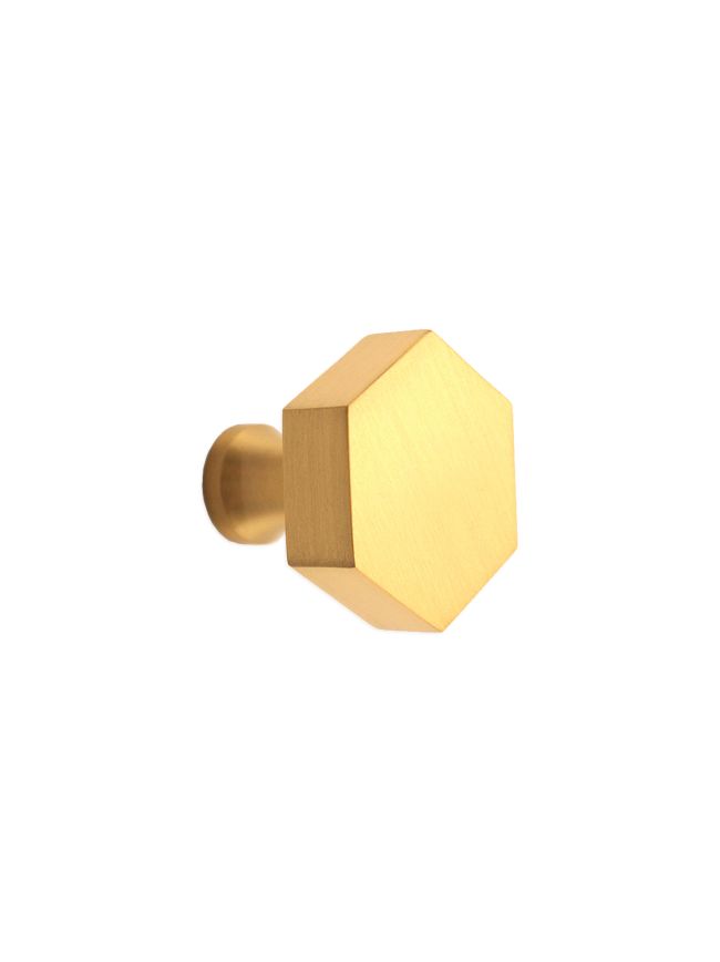 Hexagonal Cupboard Knob Satin Brass