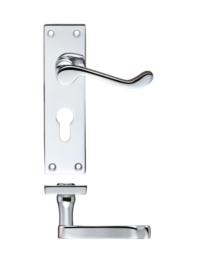 Zoo Hardware Project Victorian scroll lever on euro backplate -150mm x 40mm - Polished Chrome