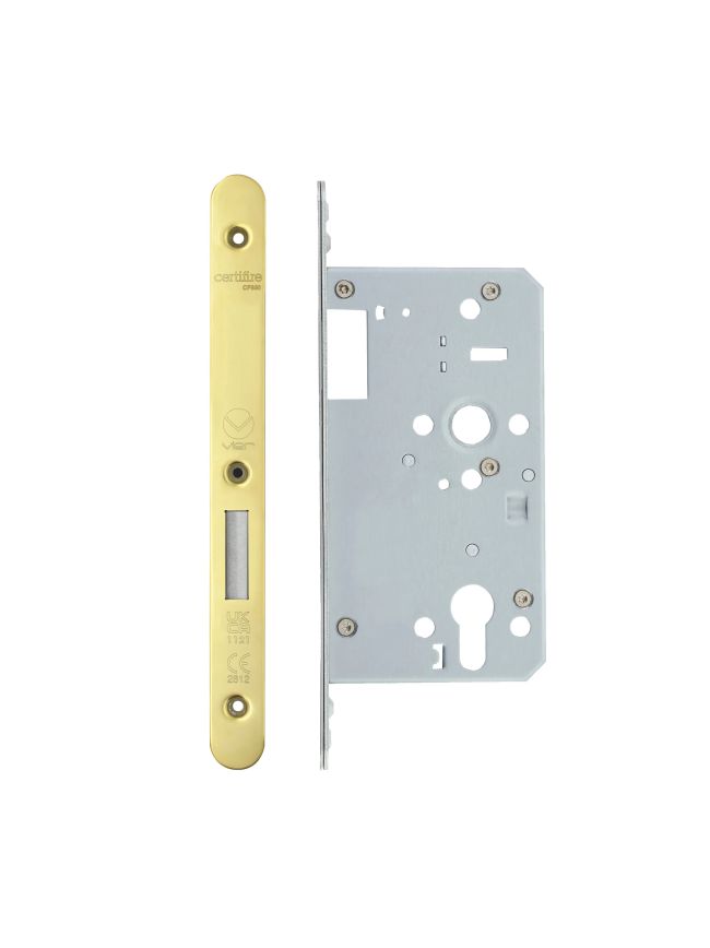 Zoo Hardware Din Euro Deadlock- Backset 60mm - 2 Pc Forend - Radius - PVDG - Single Throw - Gold