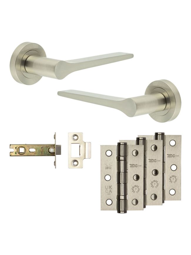 Complete Gio Door Handle Pack - Internal Doors - Satin Nickel - 76mm / 3-inch Hinges - JE-E3B-SN