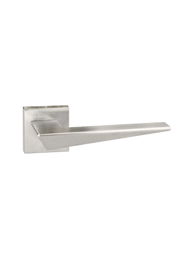 Forme Naxos Lever Door Handle on Minimal Square Rose - Satin Chrome (Pair)